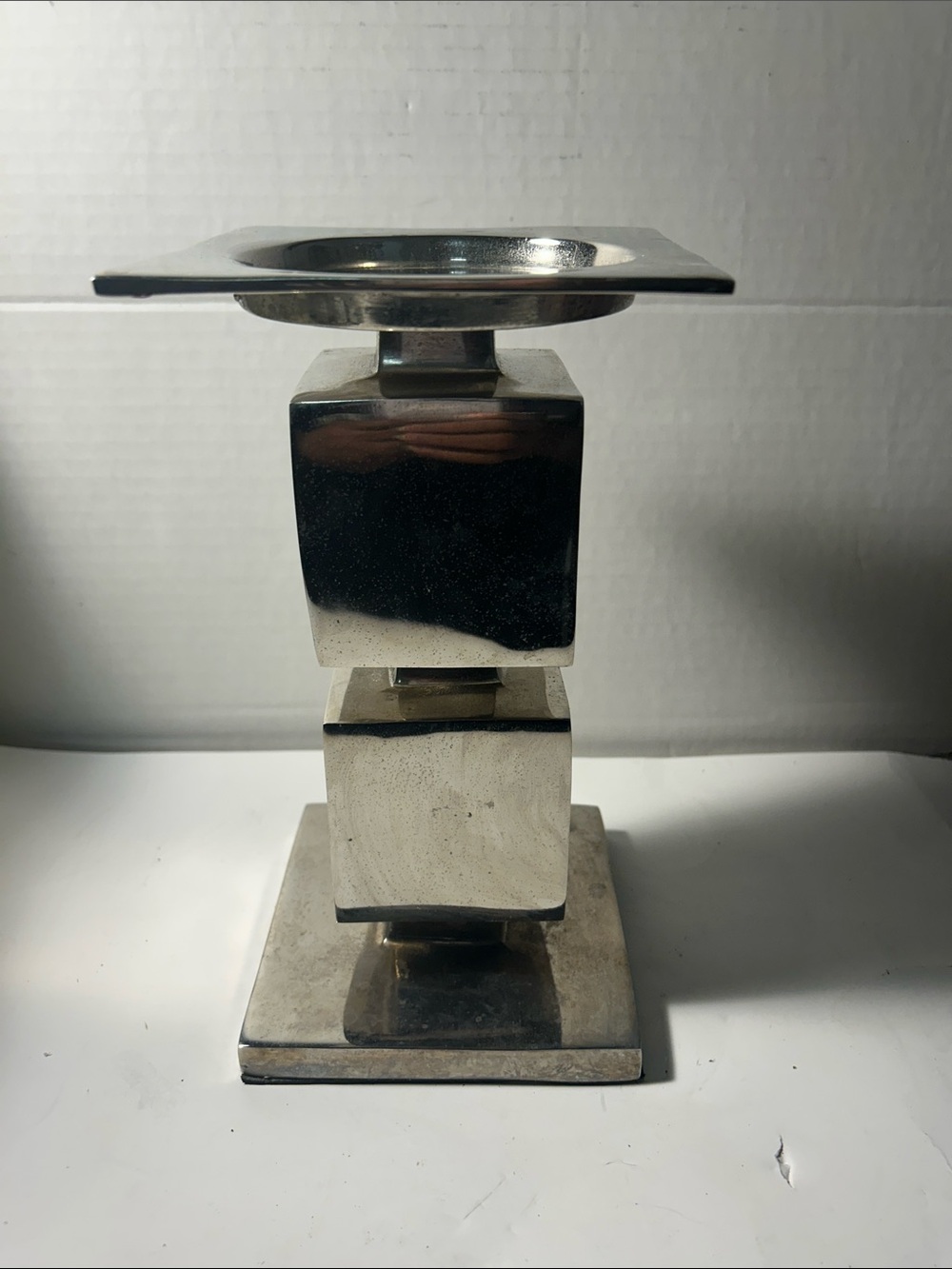 Polished Silver Cube Candlestick Holder - Modern Home Accent Z Gallerie